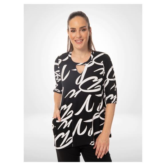 BALI | Women's Abstract Black and White Tunic 8056 NEW Size P/S Cut Out Neckline - Picture 1 of 11